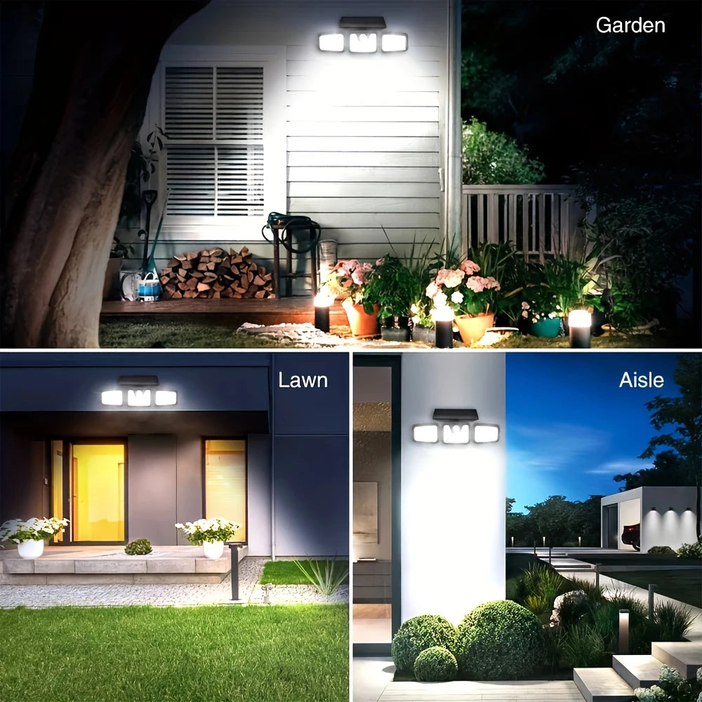 Solar LED Wall Light |Three-Head Outdoor Lighting | IP55| Solar-Powered with Motion Sensor | Durable ABS and PC Materials |Ideal