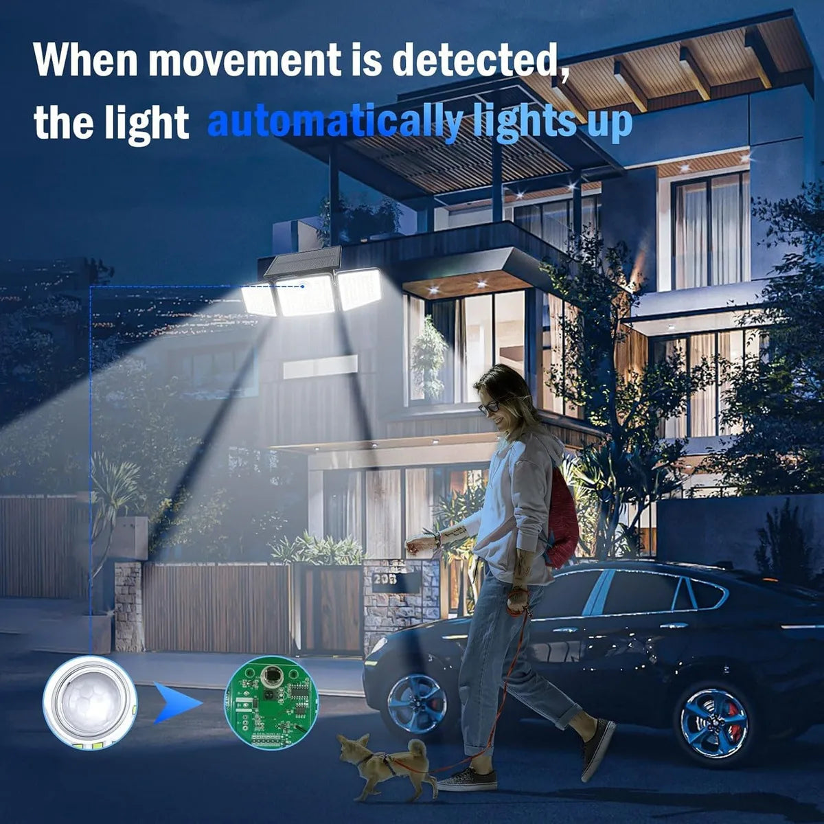 Solar LED Wall Light |Three-Head Outdoor Lighting | IP55| Solar-Powered with Motion Sensor | Durable ABS and PC Materials |Ideal